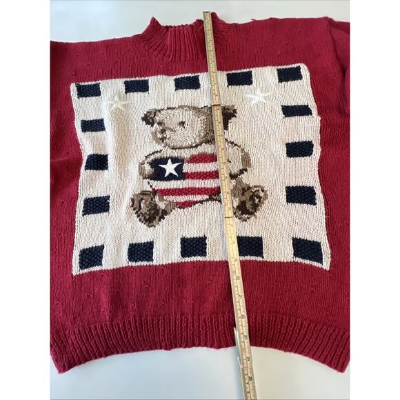 Talbots Women’s Knit Sweater Bear American Flag Size Large Petite Patriotic READ - Picture 7 of 15
